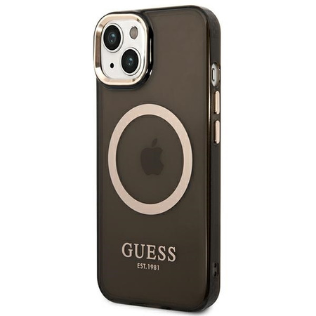 Guess Gold Outline Translucent MagSafe - Etui iPhone 14 Plus (czarny)