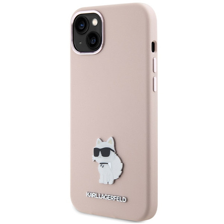 Karl Lagerfeld Choupette Metal Pin-Hülle aus Silikon für iPhone 15 – Rosa