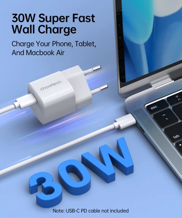 Choetech PD5007 USB-C PD 30W GaN Wandladegerät – Weiß