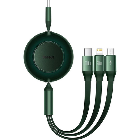 Baseus Bright Mirror 2 retractable cable 3in1 USB Type C - micro USB + Lightning + USB Type C 3.5A 1.1m green (CAMJ010206)