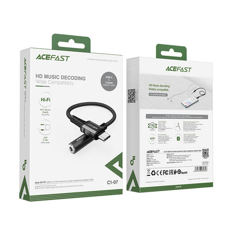 Acefast audio cable USB Type C - 3.5mm mini jack (female) 18cm, DAC, AUX black (C1-07 black)