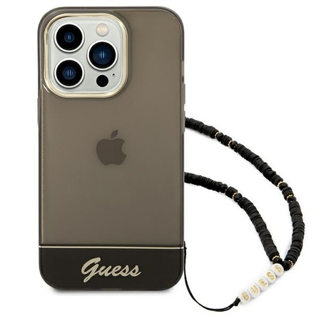 Original Case IPHONE 14 PRO MAX Guess Hardcase Translucent Pearl Strap black