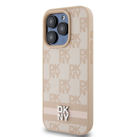 DKNY DKHCP15LPCPTSSP iPhone 15 Pro 6.1" różowy/pink hardcase Leather Checkered Mono Pattern & Printed Stripes