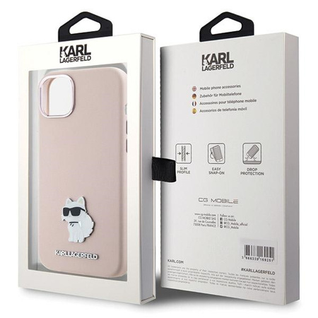 Karl Lagerfeld Silicone Choupette Metal Pin Case for iPhone 15 Plus / 14 Plus - Pink