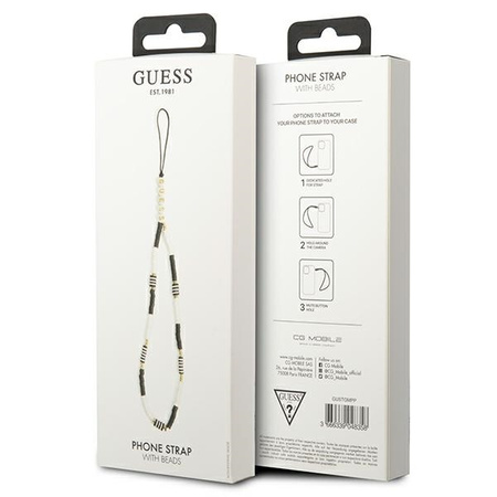 Guess zawieszka GUSTBCKH Phone Strap Heishi Beads czarno-biały/black-white