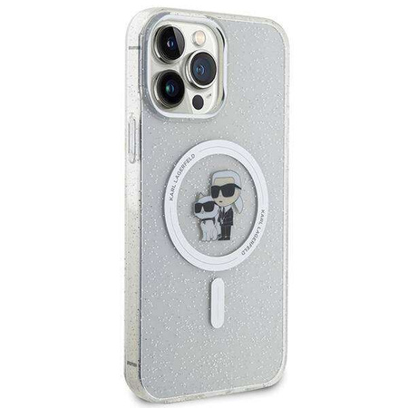 Original Case IPHONE 13 PRO MAX Karl Lagerfeld Hardcase Karl&Choupette Glitter MagSafe (KLHMP13XHGKCNOT) transparent