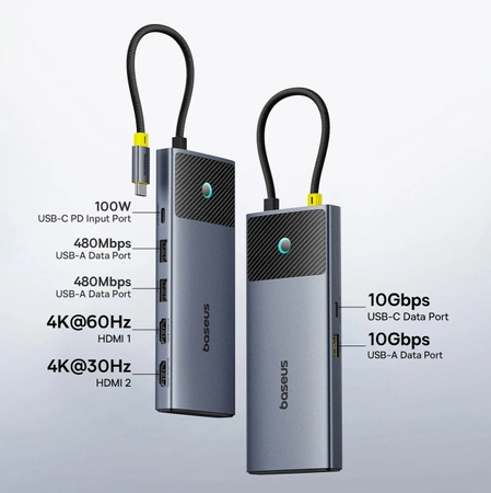 HUB Baseus Metal Gleam Series II 7in1 USB-C - USB-C PD100W / 2x USB-A / 2x HDMI 4K / USB-A 3.0 / USB-C 3.0