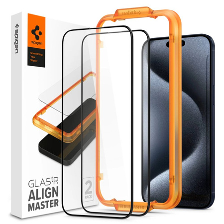 SZKŁO HARTOWANE SPIGEN ALM GLASS FC 2-PACK IPHONE 15 PRO BLACK