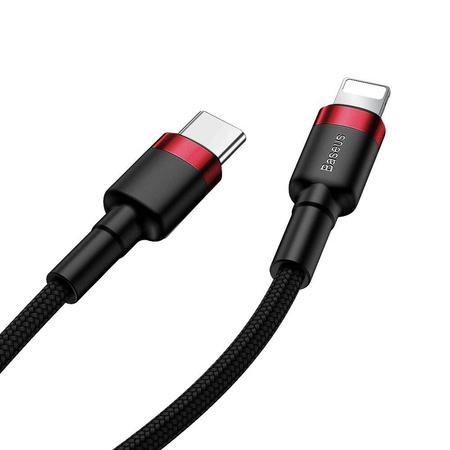 Baseus Cafule Cable wytrzymały nylonowy kabel przewód USB Typ C PD / Lightning 18W QC3.0 1m czarny-czerwony (CATLKLF-91)