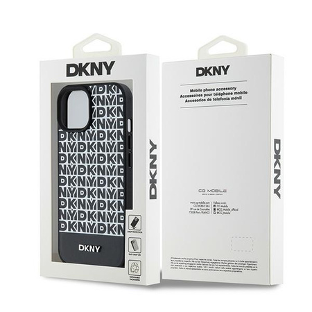 DKNY DKHMP15SPSOSPK iPhone 15 / 14 / 13 6.1" czarny/black hardcase Leather Printed Pattern Metal Logo MagSafe