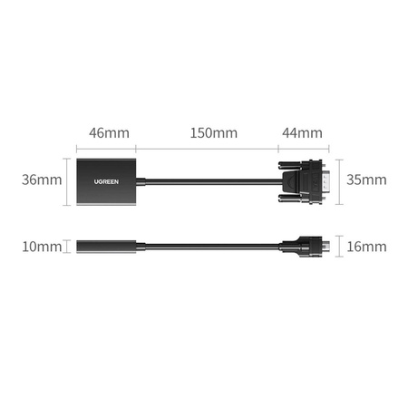 Ugreen kabel przewód adapter VGA (męski) - HDMI (żeński) 0.15m czarny (CM513)