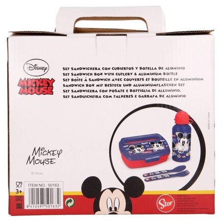 Mickey Mouse - Zestaw lunchbox, bidon 400ml, sztućce