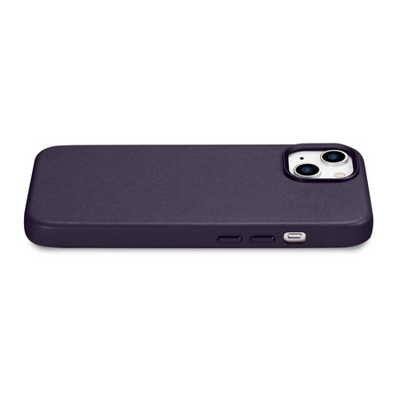 iCarer Case Leather genuine leather case cover for iPhone 14 Plus dark purple (MagSafe compatible)