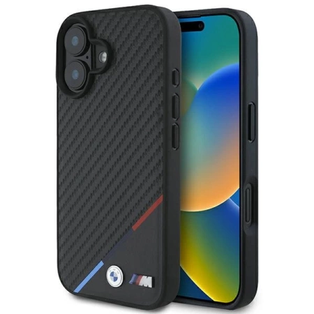 BMW M Carbon Tricolor Line MagSafe Hülle für iPhone 16 - schwarz