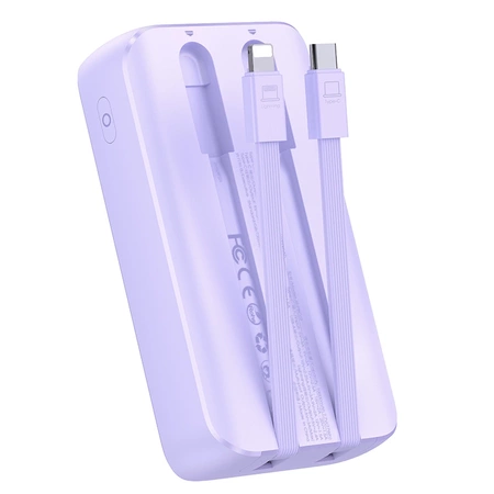 Joyroom JR-PBC07 20000mAh 30W mini power bank with USB-C and Lightning cables - purple