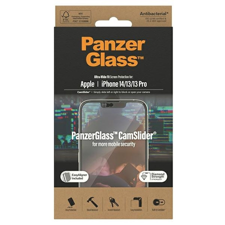 Tempered Glass 5D IPHONE 14 / 13 PRO / 13 PanzerGlass Ultra-Wide Fit Screen Protection CamSlider Antibacterial Easy Aligner Included (2795)