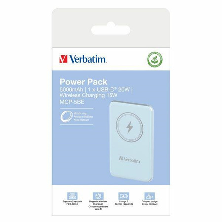 Verbatim Powerbank indukcyjny `n` Go 15W 5000mAh Wireless Magnetic niebieski/blue 32242