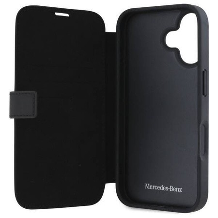 Original Case IPHONE 16 Mercedes Bookcase Leather Wood Imitation (MEBKP16S23RBGVK) black