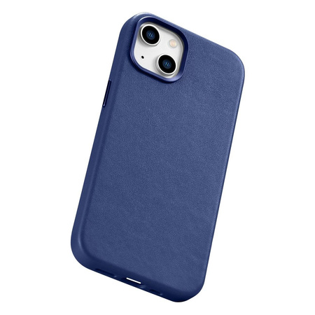 iCarer Case Leather Genuine Leather Case Cover for iPhone 14 Blue (WMI14220705-BU) (MagSafe Compatible)