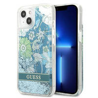 Guess GUHCP13SLFLSN iPhone 13 mini 5,4 &quot;grün / grünes Hardcase Flower Liquid Glitter