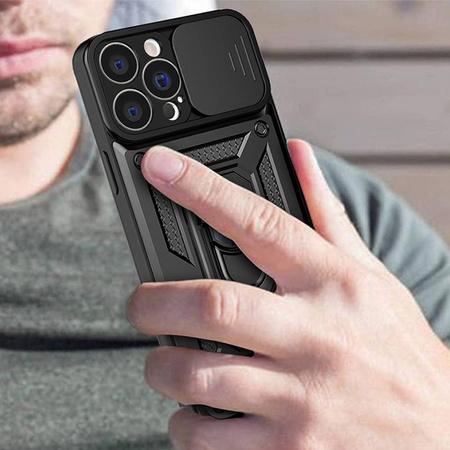 Hybrid Armor Camshield Hülle für iPhone 13 Pro Max gepanzerte Hülle mit Kameraabdeckung schwarz