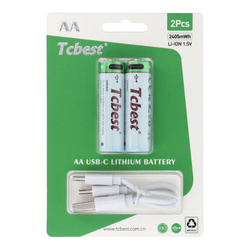TCBEST bateria akumulatorowa R6 (AA) 650 mAh z gniazdem Typ C + kabel USB A do 2 x Typ C 2 szt
