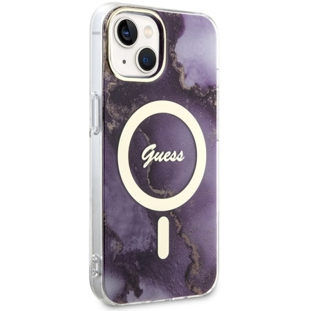 Guess GUHMP14SHTMRSU iPhone 14 6.1&quot; purple/purple hardcase Golden Marble MagSafe