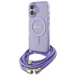 Original Case IPHONE 16 Guess Hardcase Crossbody Cord Script MagSafe (GUHMP16SHCTSGNSU) purple