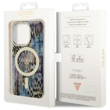 Guess GUHMP14LHLEOPWB iPhone 14 Pro 6.1" blue/blue hardcase Leopard MagSafe