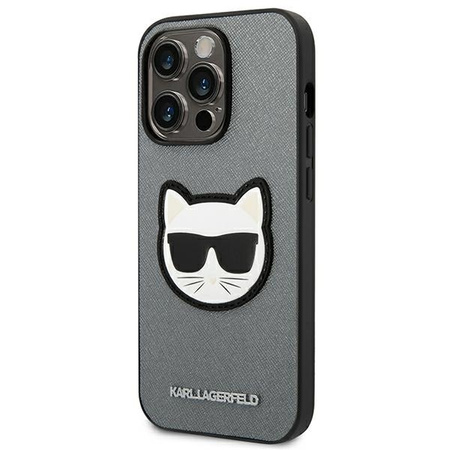 Karl Lagerfeld Saffiano Choupette Head Patch Case – Etui iPhone 14 Pro Max (srebrny)