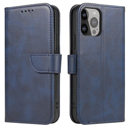 Magnet Case elegante Hülle mit Überschlag und Standfunktion für iPhone 14 Max blau