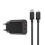 WIWU ładowarka sieciowa Wi-U002 PD + QC 20W 1x USB 1x USB-C czarna + kabel USB-C - Lightning