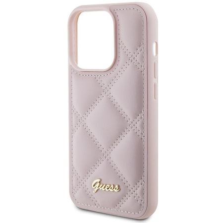 Guess Quilted Metal Logo-Hülle für iPhone 15 Pro Max – Rosa