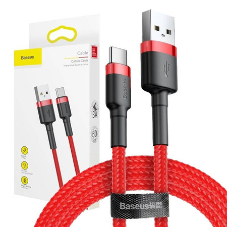 Baseus Cafule Cable wytrzymały nylonowy kabel przewód USB / USB-C QC3.0 2A 3M czerwony (CATKLF-U09)