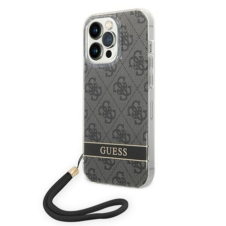 Original Handyhülle IPHONE 14 PRO MAX Guess Hardcase 4G Print Strap (GUOHCP14XH4STK) schwarz