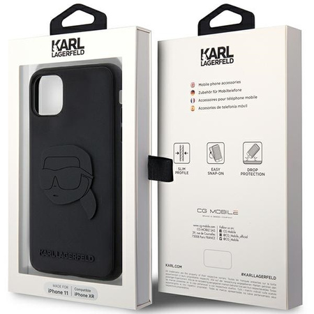 Original Handyhülle IPHONE 11 Karl Lagerfeld Hardcase Rubber Karl Head 3D (KLHCN613DRKNK) schwarz