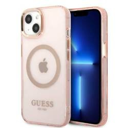 Oryginalne Etui IPHONE 13 Guess Hard Case Gold Outline Translucent MagSafe (GUHMP13MHTCMP) różowe