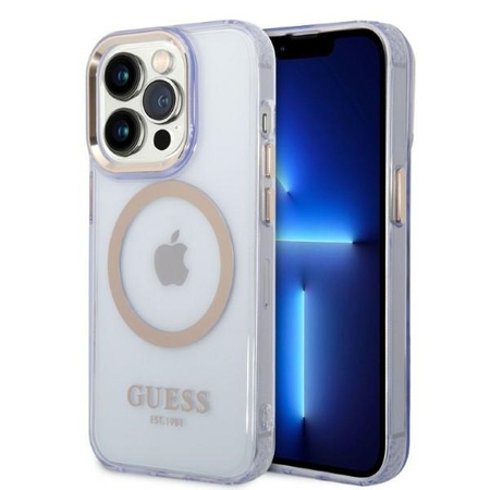 Guess GUHMP14LHTCMU iPhone 14 Pro 6,1&quot; lila/lila Hartschale Gold Outline Translucent MagSafe