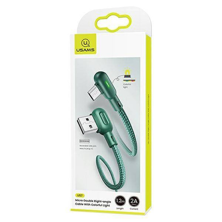 USAMS Kabel kątowy U57 MicroUSB 1,2m 2A zielony/green SJ458USB02 (US-SJ458)