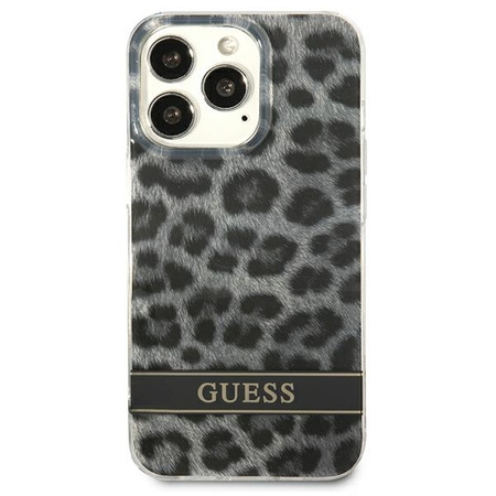 Case IPHONE 13 PRO Guess Hardcase Leopard (GUHCP13LHSLEOK) gray