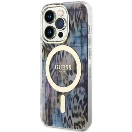 Guess GUHMP14XHLEOPWB iPhone 14 Pro Max 6.7&quot; blue/blue hardcase Leopard MagSafe