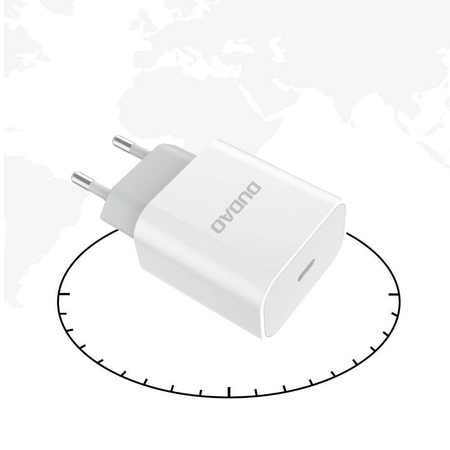 Dudao szybka ładowarka sieciowa EU USB Typ C Power Delivery 18W + kabel przewód USB Typ C / Lightning 1m biały (A8EU + PD cable white)