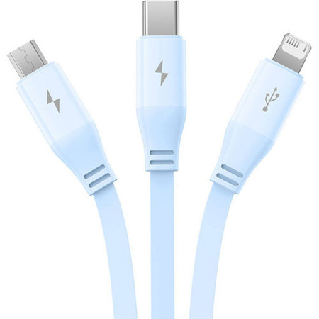 BASEUS zwijany kabel USB do Micro/Lightning/Typ C 3w1 Leo 3.5A 1.1m niebieski CB000063