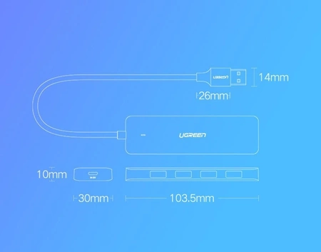 Ugreen rozdzielacz HUB USB - 4x USB 3.2 Gen 1 z portem zasilania micro USB szary (CM219 50985)
