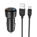 Borofone Ładowarka samochodowa BZ17 Core - 2xUSB - QC 3.0 18W z kablem USB na Micro USB czarna