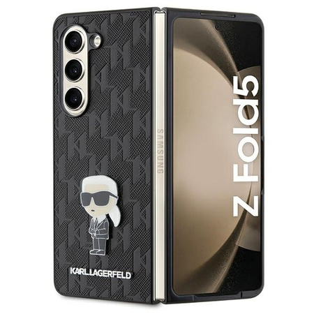 Karl Lagerfeld Saffiano Monogram Ikonik Pin Hülle für Samsung Galaxy Z Fold 5 – Schwarz