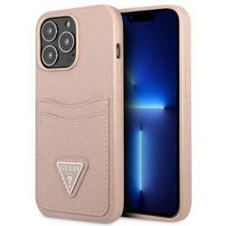 Schutzhülle IPHONE 13 PRO Guess Hardcase Saffianotriangle Logo Cardslot (GUHCP13LPSATPP) rosa