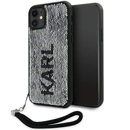 Karl Lagerfeld KLHCN61PSQRKS iPhone 11 / Xr 6,1&quot; Silber/Silber Hardcase Pailletten Kordel