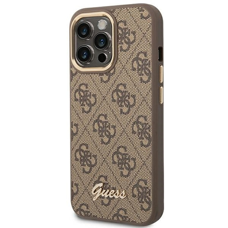 Original Handyhülle IPHONE 14 PRO Guess Hard Case 4G Vintage Gold Logo (GUHCP14LHG4SHW) braun