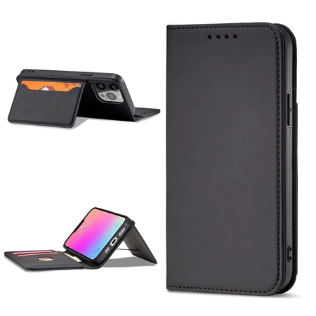 Magnet Card Case etui iPhone 14 Pro pokrowiec z klapką portfel podstawka czarne